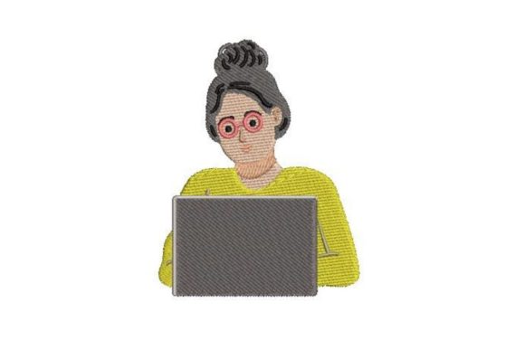 Woman Using a Laptop Embroidery Design Review
